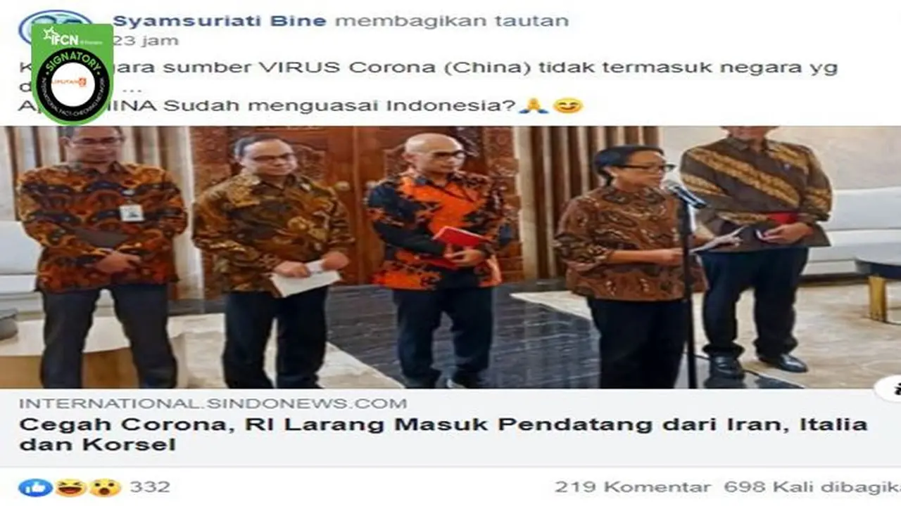 Gambar Tangkapan Layar Kabar Tentang WN China Tidak Dilarang Masuk Indonesia