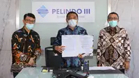 Direktur Utama Pelindo 3 Doso Agung bersama Kepala BKPM Bahlil Lahadalia dan Ketua HIPMI Mardani H Maming saat penandatanganan kerja sama proyek strategis yaitu Bali Maritime Tourism Hub (BMTH).