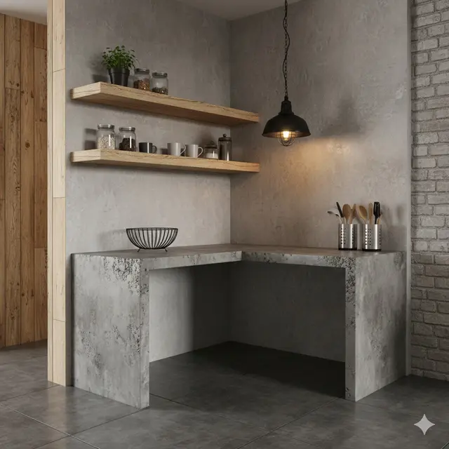 Model Dapur Kecil Meja Semen dan Ambalan Dinding/Ilustrasi Gemini AI
