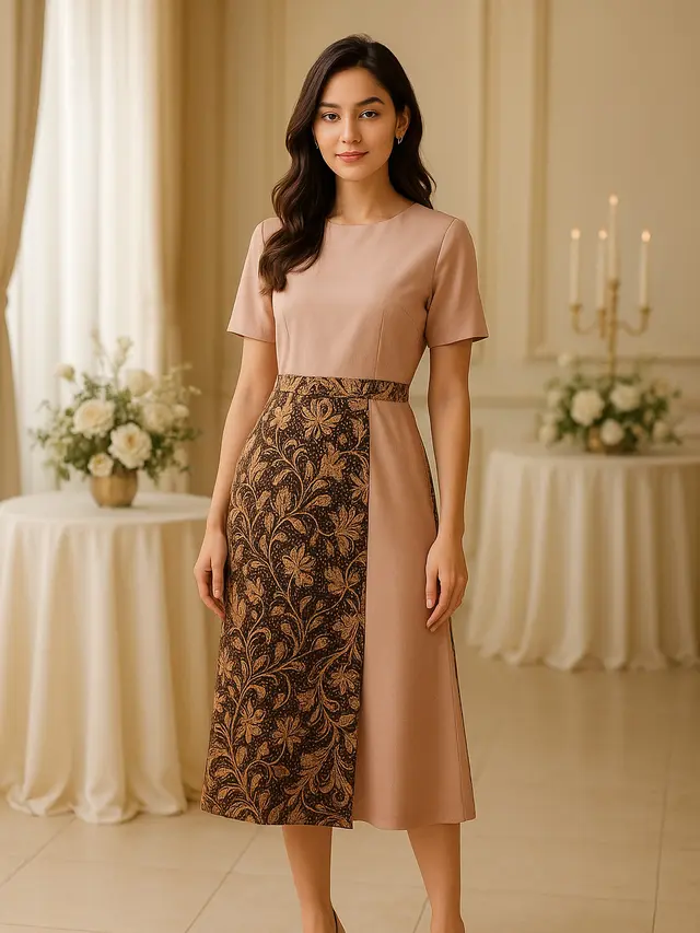 Model rok batik kombinasi kain polos