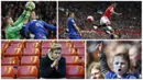 Foto terbaik Liga Inggris pekan ke-32 musim 2015/2016 diwarnai oleh aksi striker MU, Marcus Rashford, serta seorang anak kecil pendukung Leicester yang mewarnai wajahnya. (AFP-Reuters)