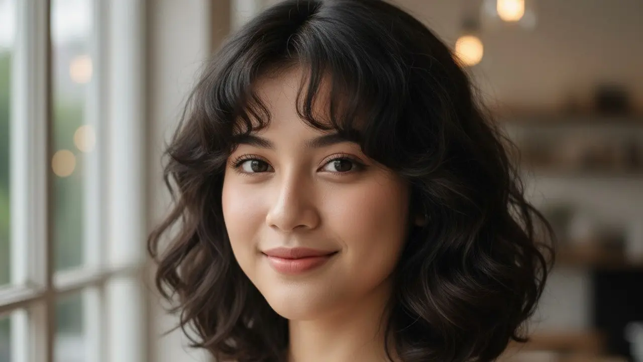 Model Rambut Sebahu Ikal Natural untuk Wajah Bulat