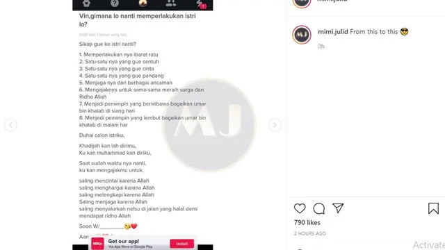 Alvin Faiz (Foto: Instagram/@mimi.julid)