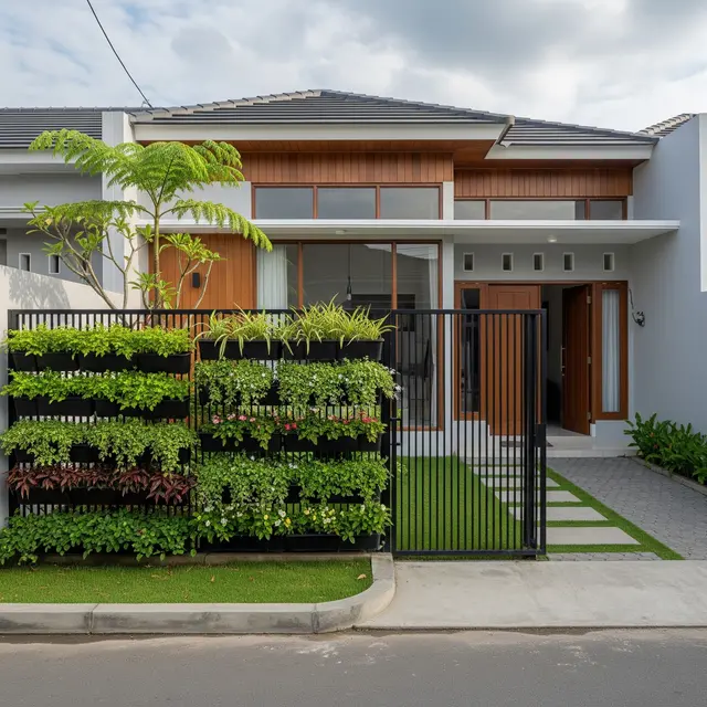 9 Ide Pagar Rumah Kombinasi Tanaman Hidup dan Pagar Besi, Estetika Alami Hunian