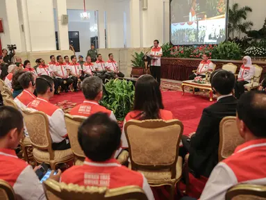 Presiden Joko Widodo memberikan kata sambutan saat peringatan Hari Anti Narkoba Internasional di Istana Negara, Jumat (26/6/2015). Peringatan Hari Anti-Narkoba Internasional bertema “Kecanduan dapat dicegah dan disembuhkan”. (Liputan6.com/Faizal Fanani)