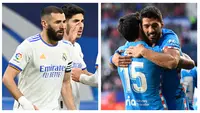 Karim Benzema dan Luis Suarez masing-masing mencetak 1 gol untuk timnya dalam kemenangan identik 3-0 atas lawan-lawannya di Liga panyol, Sabtu (19/2/2022). Real Madrid membungkam Alaves untuk tetap di puncak, Atletico Madrid membekap Osasuna untuk amankan posisi 4. (Kolase AFP dan AP)