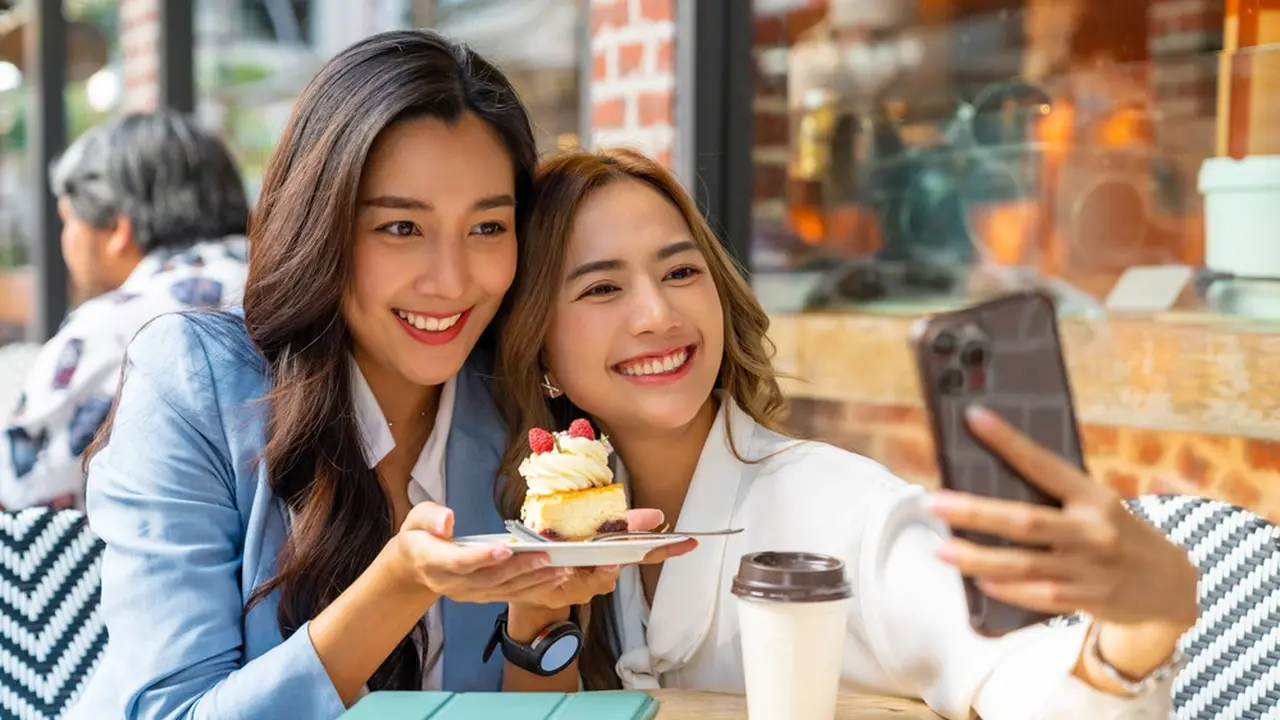 perempuan foto selfie teman