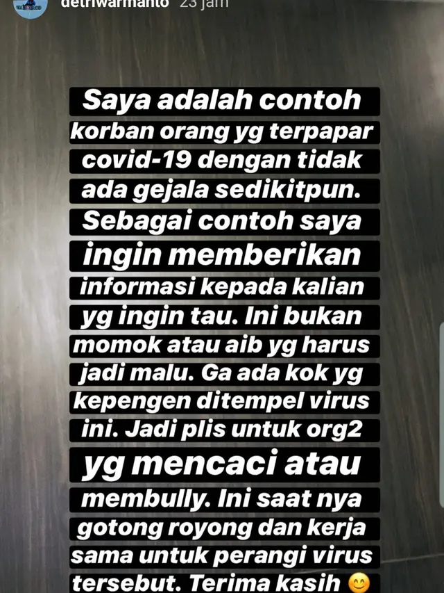 Unggahan Detri Warmanto. (Foto: Instagram @detriwarmanto)