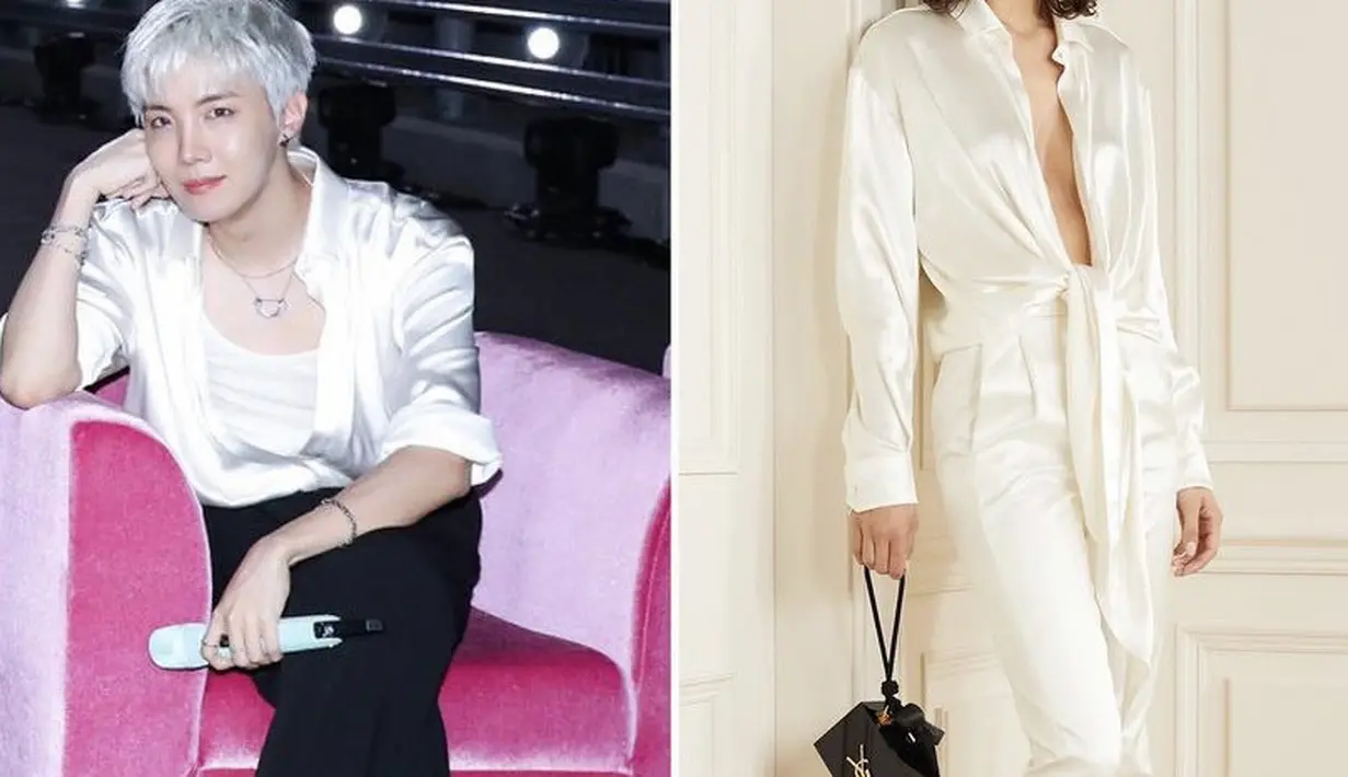 Jhope mengenakan kemeja berbahan satin dari brand YSL, (Instagram @btscloset1)