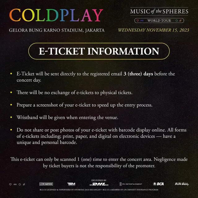 Tata Tertib konser Coldplay di Jakarta. (Instagram @pkentertainment.id)
