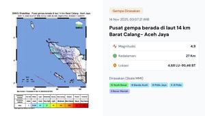 Gempa hari ini jelang akhir pekan, Jumat (14/11/2025)&nbsp;menggetarkan pukul 03:07:21 WIB di wilayah Calang, Kabupaten Aceh Jaya, Provinsi Aceh. (www.bmkg.go.id)