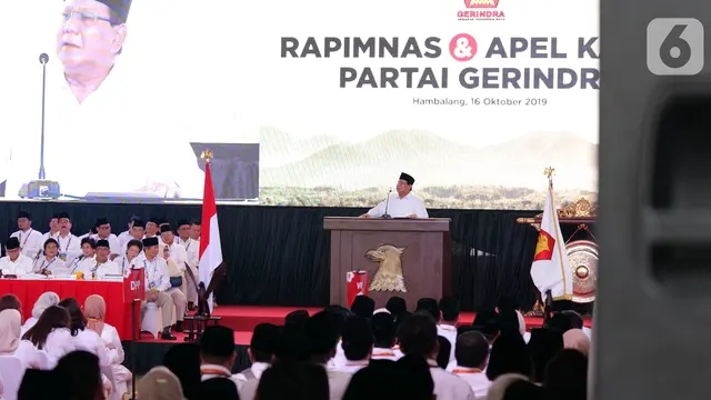 Prabowo Sampaikan Pidato Politik di Rapimnas Partai Gerindra