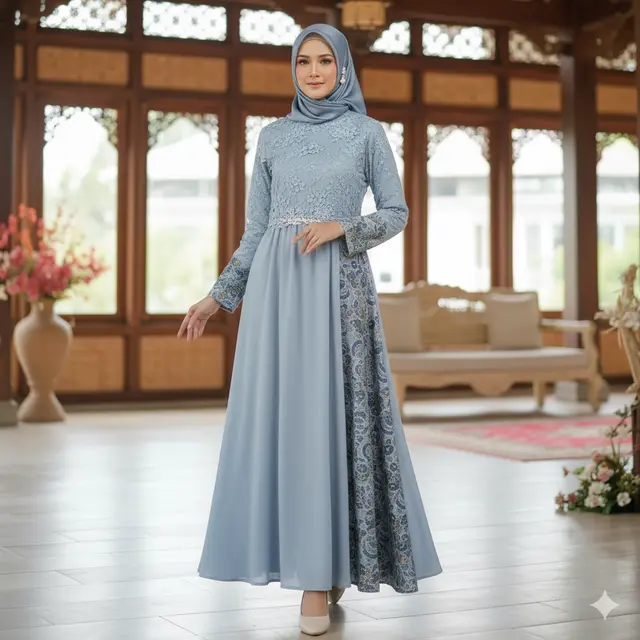 7 Tren Model Gamis Batik Brokat Baby Blue Terbaru untuk Lebaran 2026, Tampilan Anggun dan Mewah