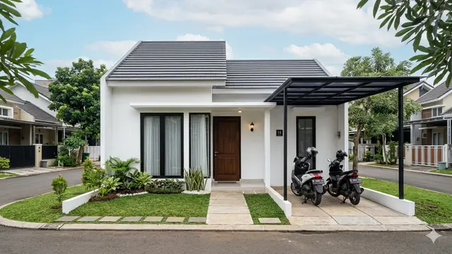 Desain Rumah Kecil 6 x 10 dengan Taman Depan Mini dan Kanopi. Gemini