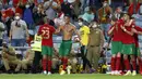 Pemain Portugal Cristiano Ronaldo (tengah) melakukan selebrasi usai mencetak gol ke gawang Irlandia pada pertandingan kualifikasi grup A Piala Dunia 2022 di Stadion Algarve, luar Faro, Portugal, Rabu (1/9/2021). Ronaldo mencetak dua gol saat Portugal menang 2-1. (AP Photo/Armando Franca)