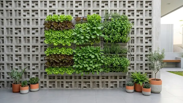 Desain Vertical Garden yang Menyatu dengan Dinding Roster. Gemini