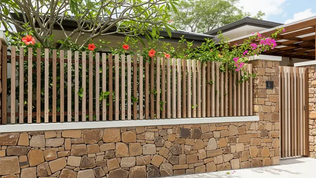 Ide Pagar Rumah Batu Alam Kombinasi Kayu untuk Rumah Tropis