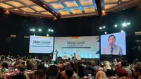 Bakal Calon Presiden dari Koalisi Indonesia Maju Prabowo Subianto dalam Sarasehan 100 Ekonom Indonesia, di Jakarta, Rabu (8/11/2023). (Arief/Liputan6.com)