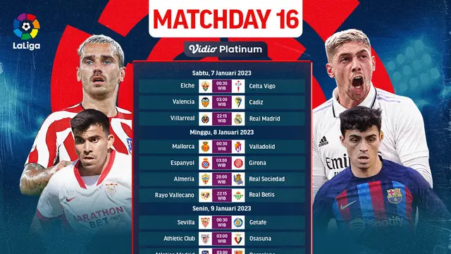 Jadwal dan Live Streaming Liga Spanyol 2022/2023 Matchday 16, 7-9 Januari 2023