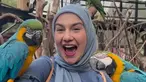 Momen Irish Bella saat berkunjung ke kebun binatang curi perhatian. Perempuan keturunan Belgia ini tampak tersenyum lepas saat dikerubungi oleh burung kakatua. Potret bahagia Irish Bella ini banjir pujian. (Liputan6.com/IG/_irishbella_)