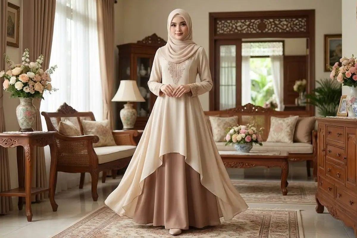 Tren Gamis Layer Modern Rok Depan Pendek untuk Lebaran
