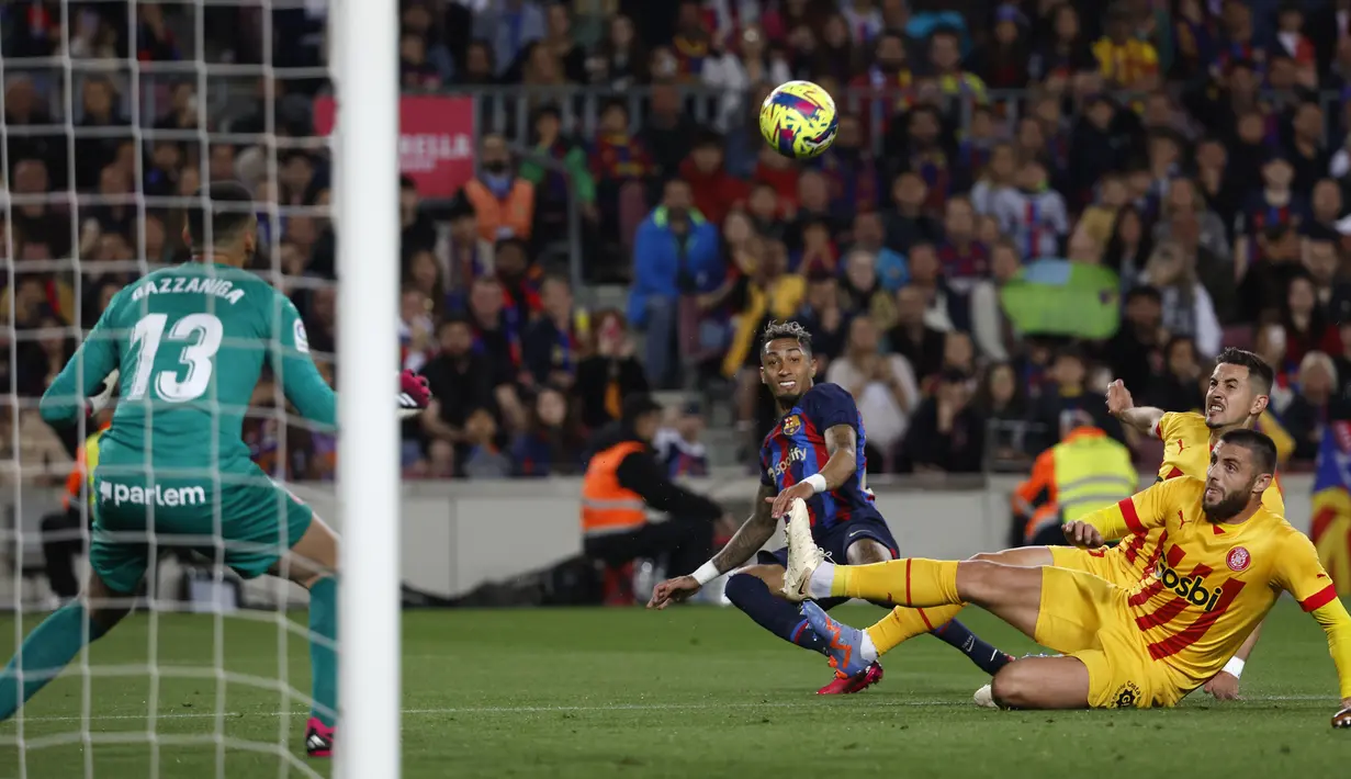 Skor imbang tanpa gol pun menjadi hasil akhir laga Barcelona vs Girona ini. (AP Photo/Joan Monfort)