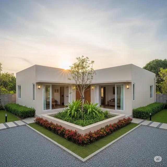 Rumah Bentuk L dengan Kebun Tengah (Courtyard)