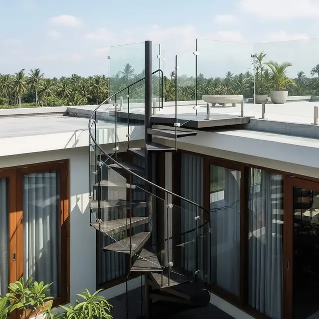 Model Tangga Besi Melingkar untuk Rooftop Rumah Minimalis