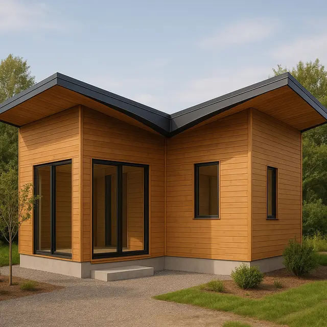 5. Rumah Kayu Modular dengan Atap Butterfly