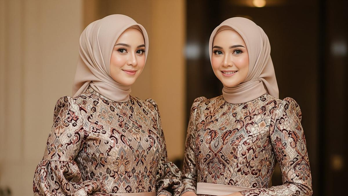 9 Model Gamis Kombinasi Satin Glossy dan Brukat 2025, Elegan, Mewah, dan Trendi