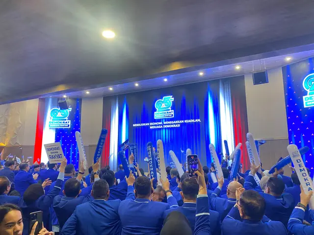 AHY pidato politik HUT ke-25 Partai Demokrat. (liputan6.com/Rfqy alief Abbiya).