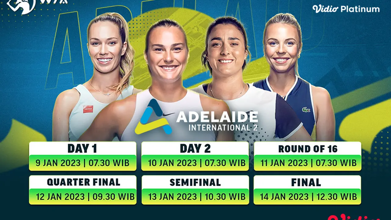 Jadwal dan Live Streaming WTA 500 Adelaide International 2 di Vidio, 9-14 Januari 2023