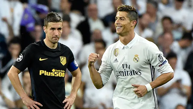 Selebrasi Cristiano Ronaldo Saat Ciptakan Hat-trick ke Gawang Atletico-AFP-20170503