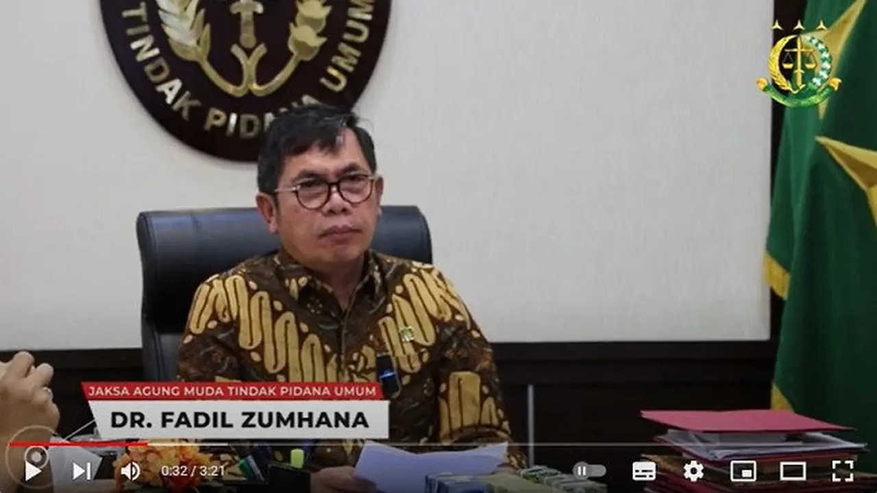 Jaksa Agung Muda Tindak Pidana Umum (Jampidum) Kejaksaan Agung, Fadil Zumhana. (YouTube Kejaksaan RI)