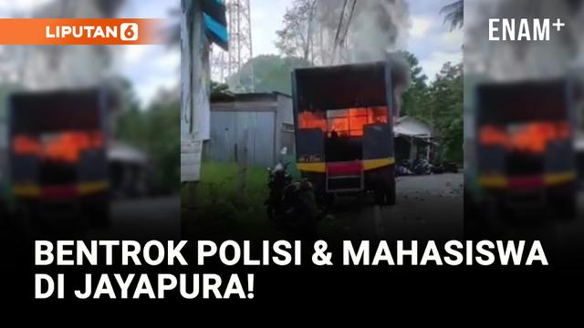 Truk Polisi Dibakar Mahasiswa saat Demo Kenaikan UKT di Papua