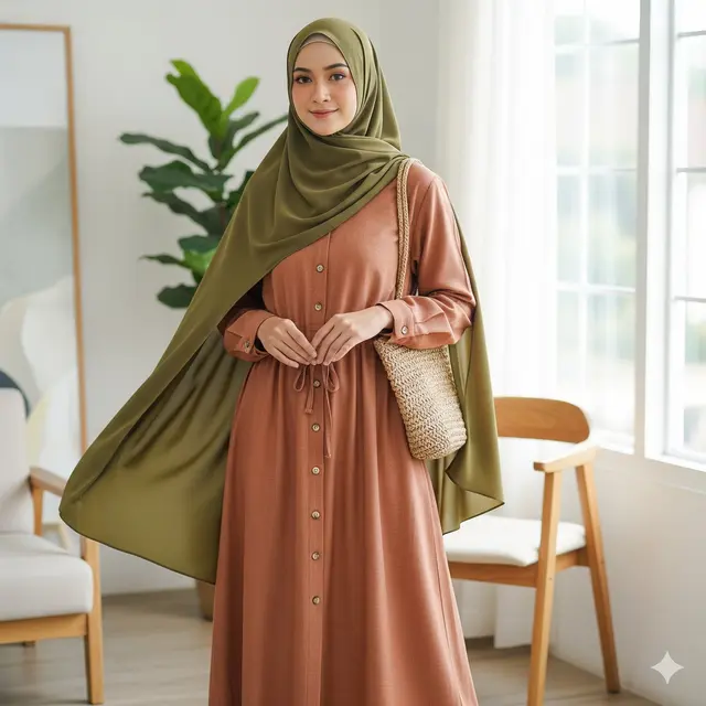 Midi Dress Linen Busui Friendly (Kancing Depan)