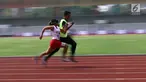 elari difable Indonesia, Unggu Susan saat berlaga di kelas Womens 100m T11/12 Indonesia Para Games Invitational Tournament 2018 di Stadion Madya Senayan, Jakarta, Minggu (1/7). Unggu Susan mencatat waktu 14,13 detik. (Liputan6.com/Helmi Fithriansyah)