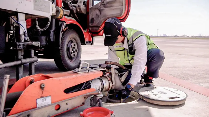 Pertamina Patra Niaga membangun tangki dan hydrant fuel system Bandara Juanda, Surabaya. Dengan sistem ini, avtur dari tangki disalurkan melalui pipa bawah tanah secara otomatis. (Dok Pertamina)