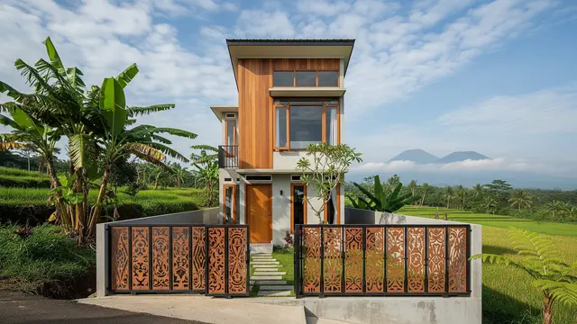 Desain Rumah Kecil Tapi Luas dengan Pagar Aluminium Motif Kayu/Ilustrasi gambar AI
