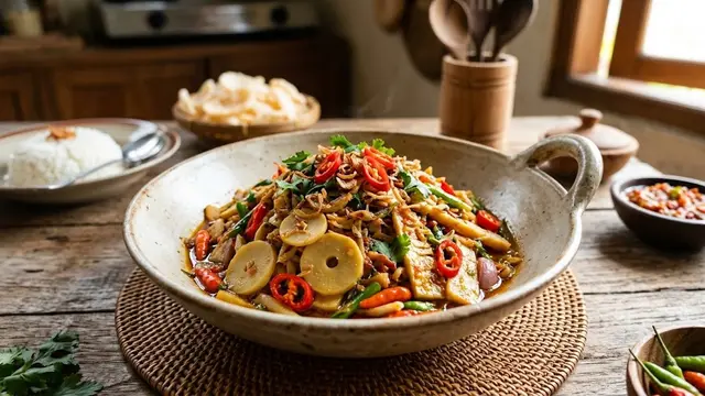 Ilustrasi Resep Tumis Rebung Pedas
