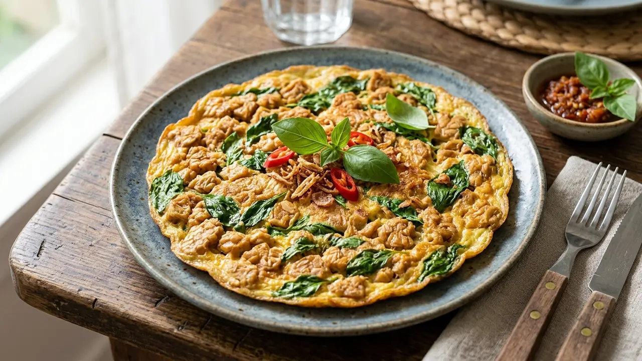 Resep omelet tempe kemangi (AI Generated)