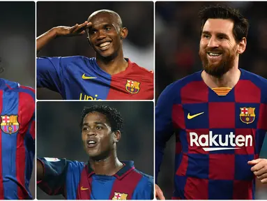 Barcelona tak pernah kekurangan talenta-talenta penyerang hebat di lapangan hijau. Seperti Lionel Messi yang selalu kerap menyuguhkan aksi-aksi hebat bersama tim berjuluk Blaugrana ini. Berikut Lionel Messi dan penyerang legendaris Barcelona. (kolase foto AFP)