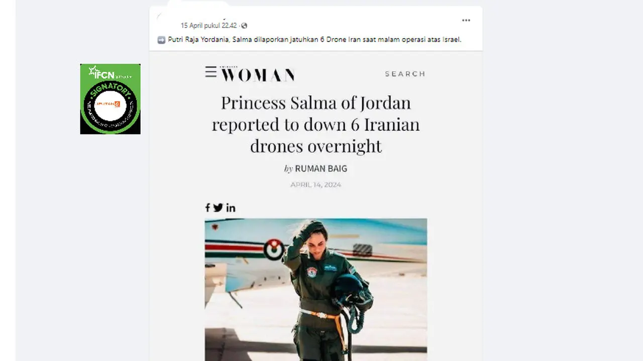 Tangkapan layar klaim Putri Raja Yordania jatuhkan 6 drone Iran