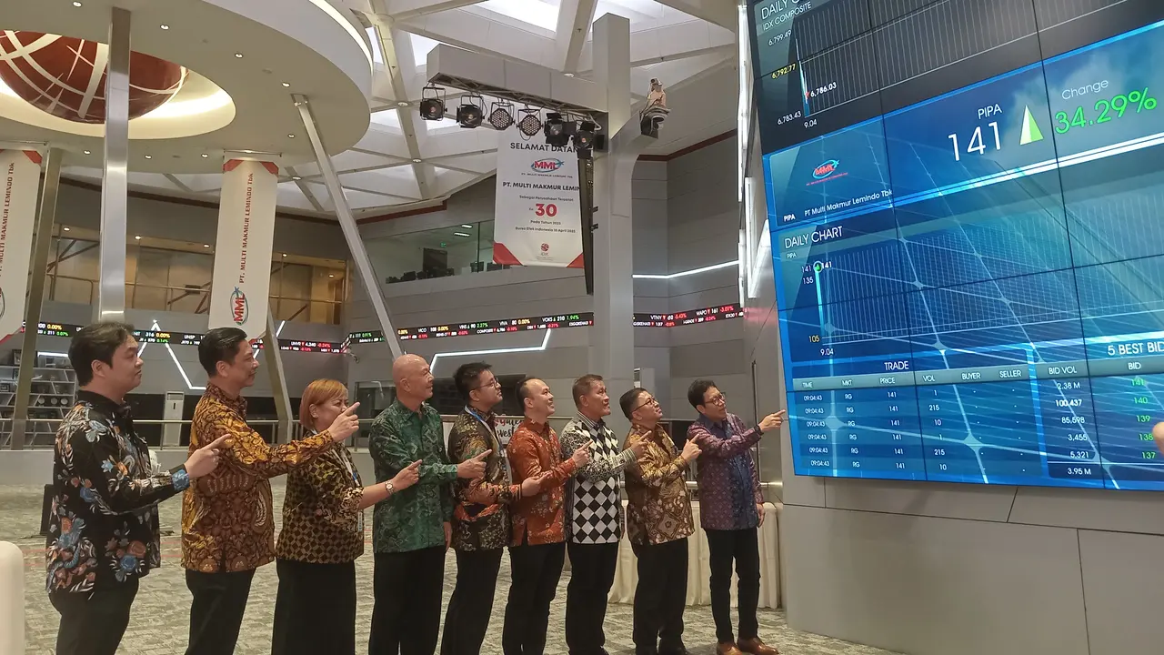 Pencatatan perdana saham PT Multi Makmur Lemindo Tbk (PIPA), Senin (10/4/2023). (Foto: Liputan6.com/Elga N)