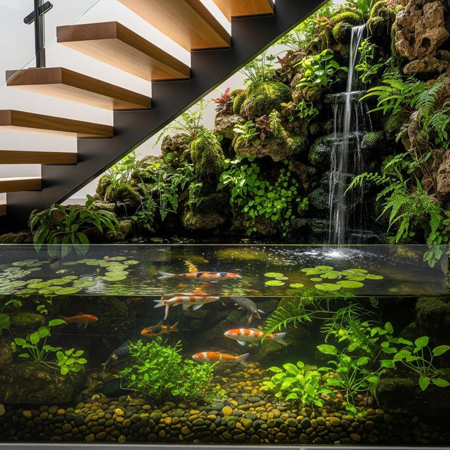 Desain Kolam Ikan Bawah Tangga