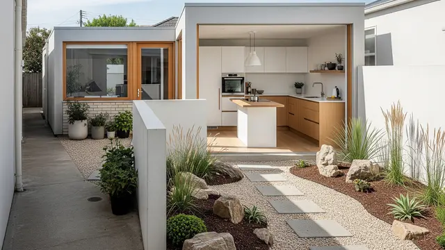 Desain Rumah 1 Lantai Tipe 36 di Gang Sempit dengan Dapur Belakang Terbuka/Gemini AI
