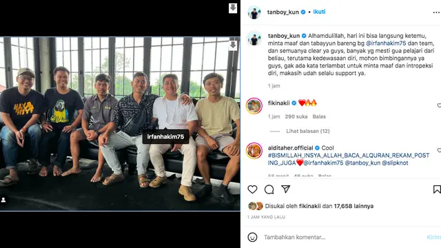Bertemu Langsung, Tanboy Kun dan Irfan Hakim Sudah Berdamai. (instagram.com/irfanhakim75)