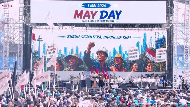 Presiden Prabowo Subianto saat pidato Hari Buruh atau May Day 2026 di Monas, Jumat (1/5/2026).