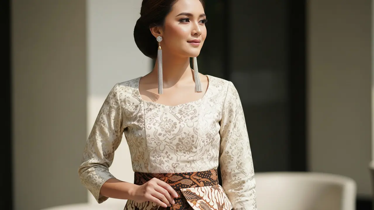 Perpaduan Aksesori yang Membuat Atasan Brokat dan Bawahan Batik Terlihat Kekinian (Image by Gemini AI)