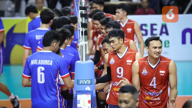 Foto: Aksi Timnas Voli Putra Indonesia saat Melumat Filipina di Ajang SEA VLeague 2023